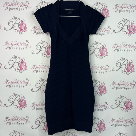 French Connection dress Vneck bandage style tight Dark Blue Mini Dress - Picture 1 of 8